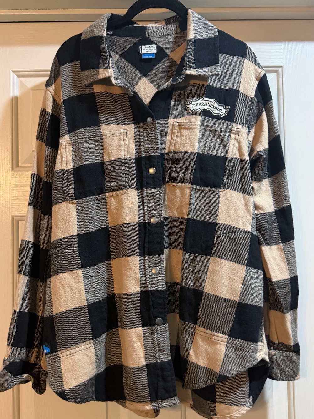 Kavu Black & Cream Plaid Button-Up Flannel Shirt Size L
